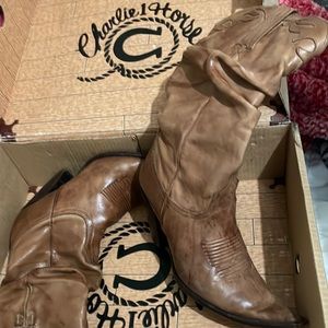 Charlie Horse brown slouch cowboy boots,